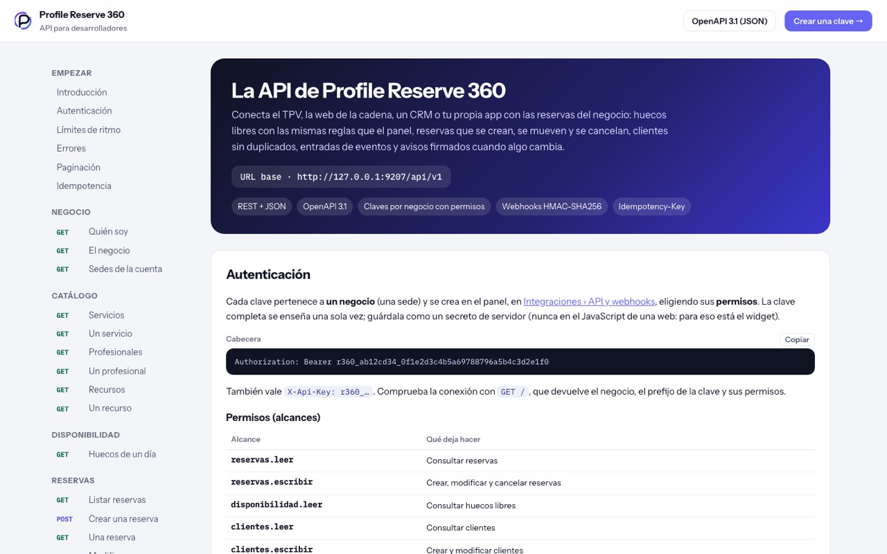 La documentación de la API para tu programador