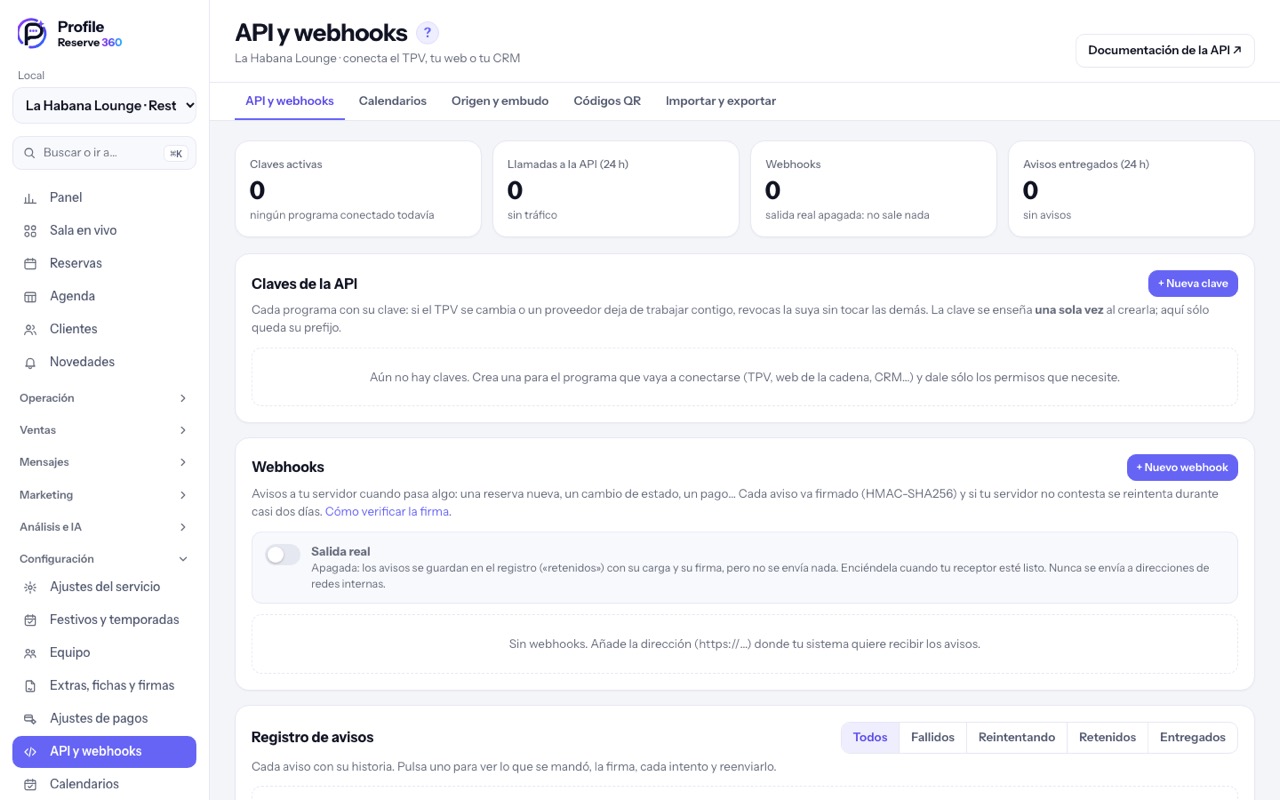 API y webhooks: claves, llamadas y avisos