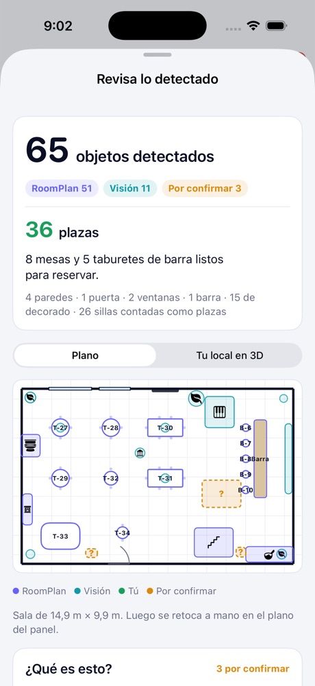 La revisión en el iPhone: 65 objetos detectados, 36 plazas listas