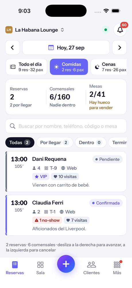 Reservas del día en el iPhone
