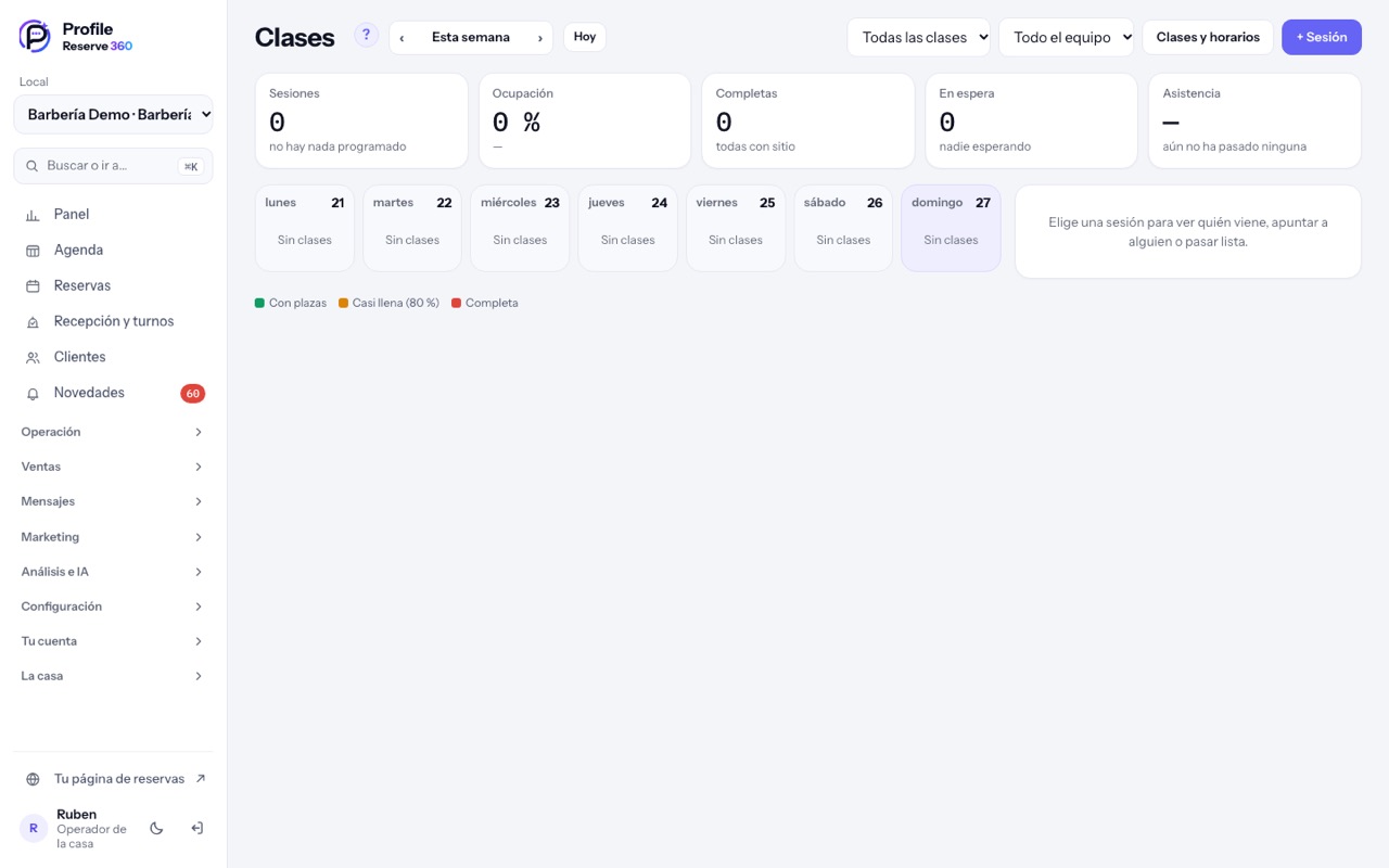 Clases: la semana y el detalle de una sesión
