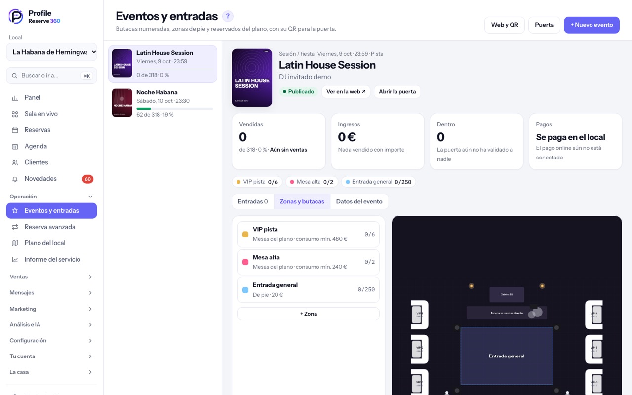 Zonas y butacas: el plano del evento por zonas
