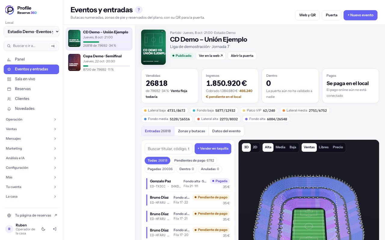 Un partido en un estadio: 26.818 vendidas y el mapa 3D de ventas