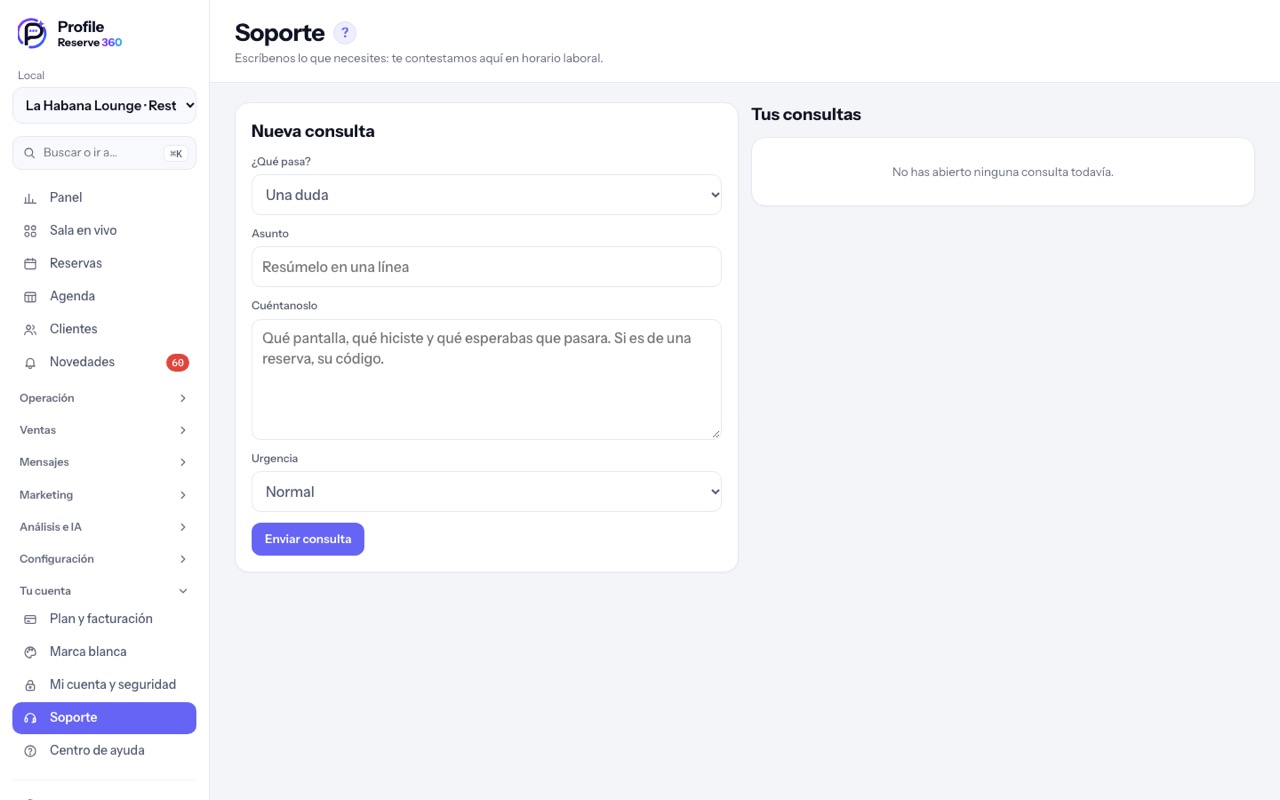 Soporte: nueva consulta y tus conversaciones