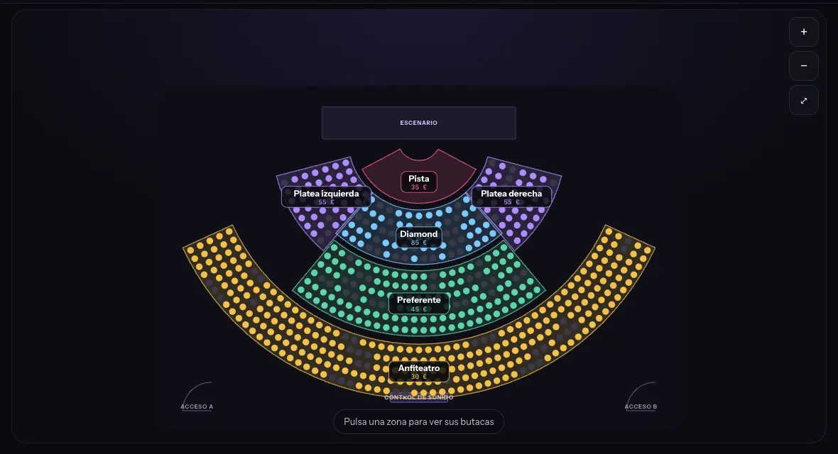 El mapa de butacas de un concierto