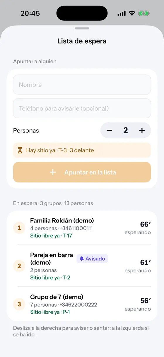 La app del iPhone con la lista de espera